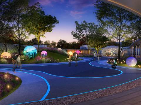  现代公园园林夜景景观psd 