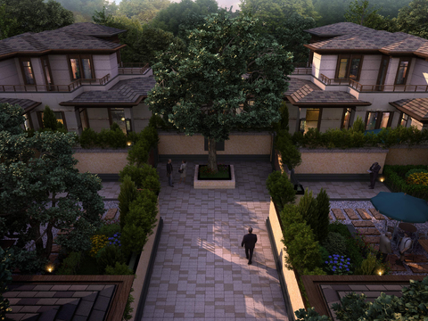  现代别墅建筑外观鸟瞰psd 