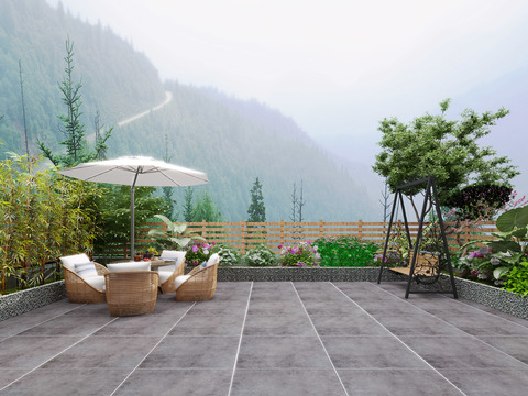  现代露天阳台花园3d模型 