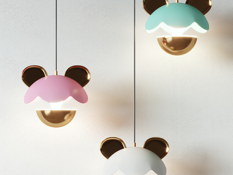  儿童房创意米奇耳朵吊灯3d模型下载 现代艺术灯具 温暖柔光装饰 