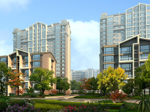  现代小区住宅楼外观psd 