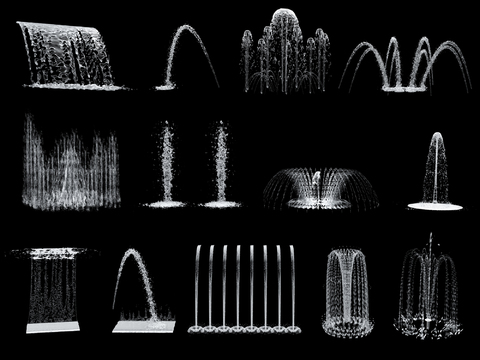  现代喷泉水柱瀑布3d模型 