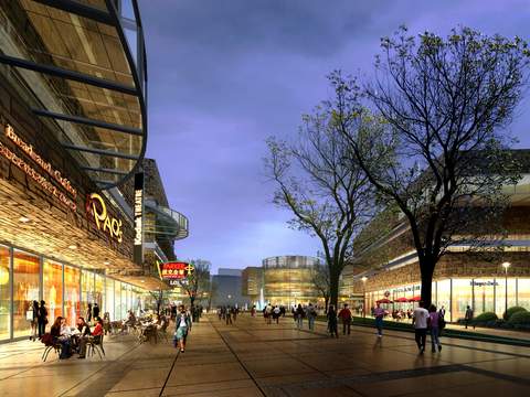  现代商业街步行街夜景psd 