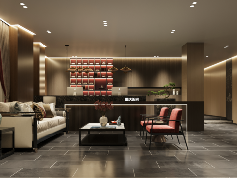  新中式会所前台3d模型 