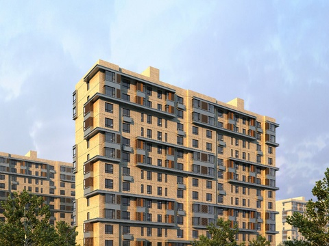 现代高层住宅建筑外观3d模型