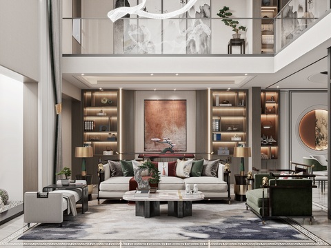  新中式别墅客餐厅3d模型 