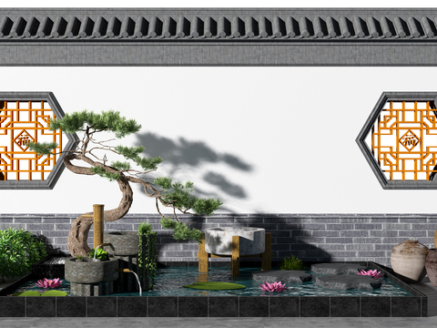  新中式庭院水池园艺小品3d模型 