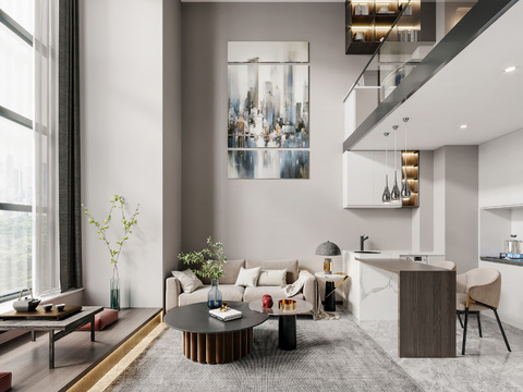  现代复式公寓客餐厅3d模型 