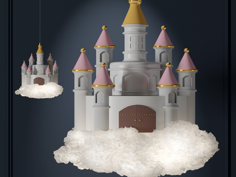  童话城堡吊灯3d模型下载 儿童房云朵梦幻灯具 漂浮城堡创意灯饰 