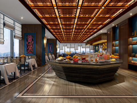  新中式自助餐厅3d模型 