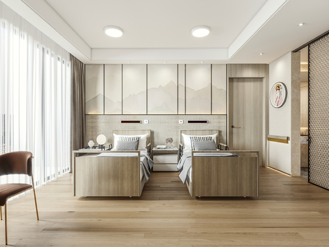  新中式养老院双床房3d模型 