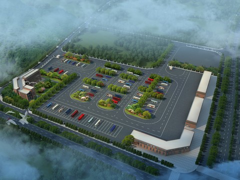  现代大巴停车场鸟瞰psd 