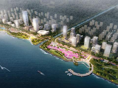  现代海边住宅楼鸟瞰psd 