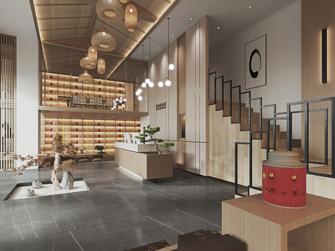  新中式茶叶专卖店3d模型 