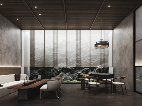  新中式会所茶室 麻将房3d模型 