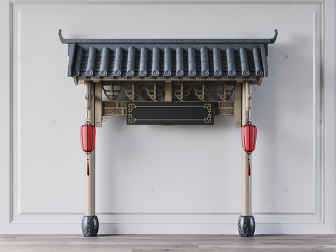  新中式屋檐门头3d模型 