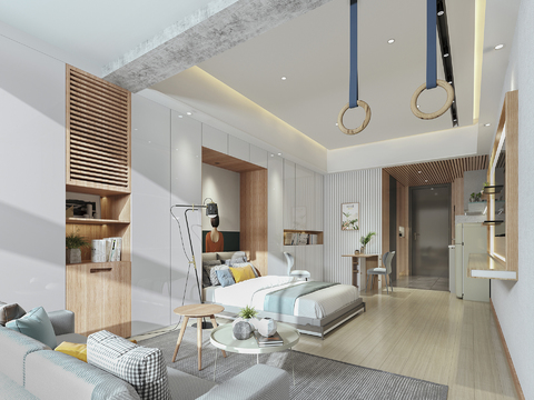  现代公寓卧室3d模型 