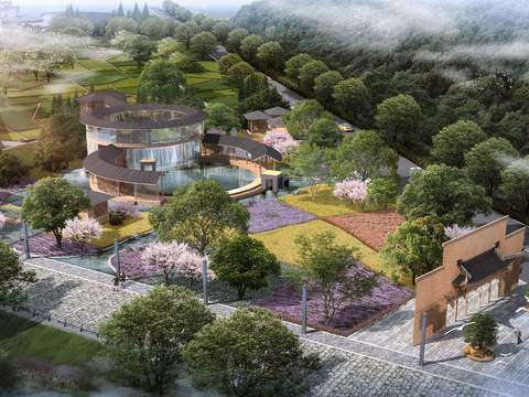  现代公园园林鸟瞰psd 