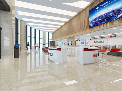  现代银行3d模型 