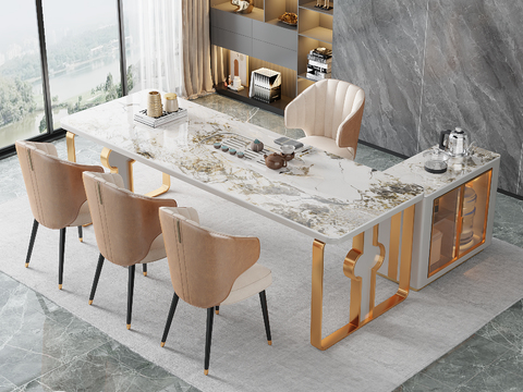 现代大理石茶桌椅3d模型