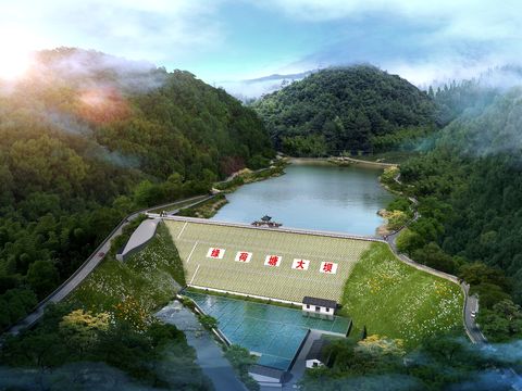  现代大坝鸟瞰psd 