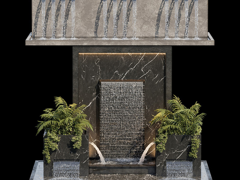  现代流水墙瀑布墙小品3d模型 