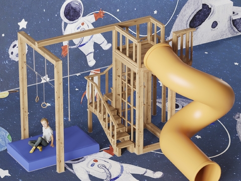  现代儿童滑滑梯吊杆3d模型 