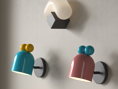  儿童卡通壁灯3d模型下载 创意装饰球灯具 现代彩色墙灯设计 