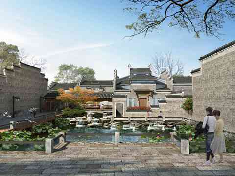  新中式园林景观psd 