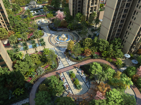 现代住宅小区园林景观3d模型 