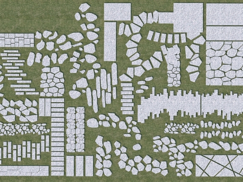  园路汀步 青石板路 碎石步道3d模型 