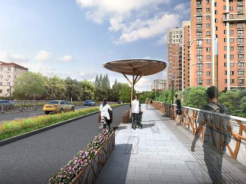  公路 人行道 单车道psd 