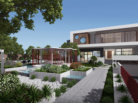  现代别墅庭院园林景观3d模型 