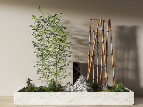  新中式竹子 假山小品3d模型 