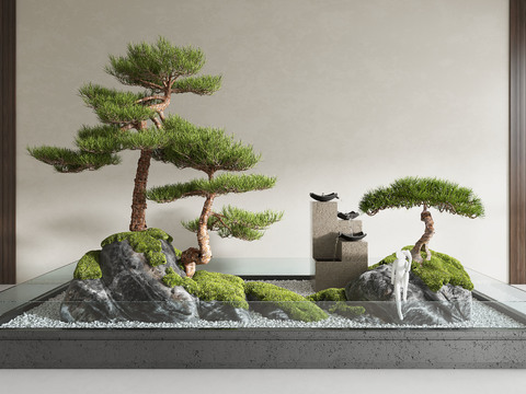  景观小品 松树造景 苔藓景观石3d模型 