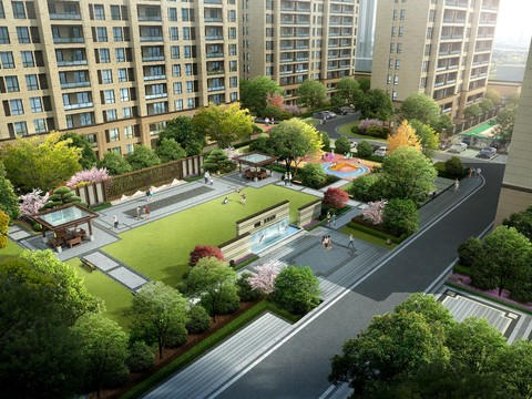  住宅小区鸟瞰景观psd 