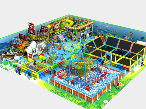  现代海盗船蹦床淘气堡儿童乐园3d模型 