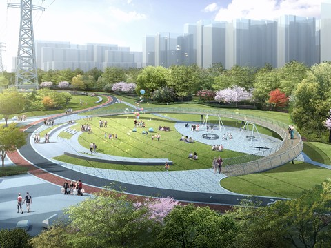  现代亲子公园广场鸟瞰psd 