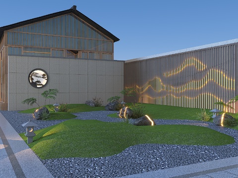  庭院景观 石头灯 庭院灯 石头造景3d模型 