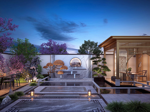  新中式凉亭庭院花园3d模型 