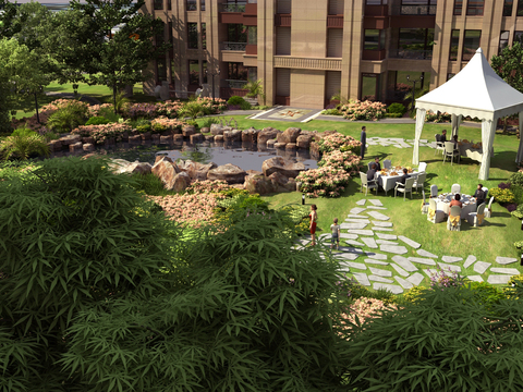  现代住宅小区园林景观3d模型 