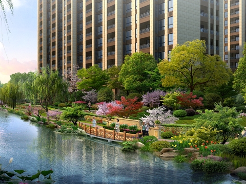  公园河道景观psd 