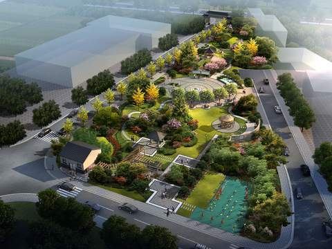  现代公园园林鸟瞰psd 