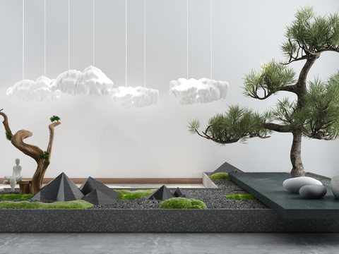  新中式假山松树园艺小品3d模型 