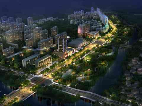  现代住宅楼鸟瞰夜景psd 