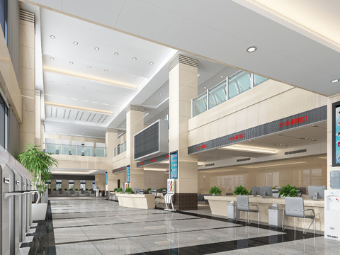  现代政府机关服务大厅3d模型 