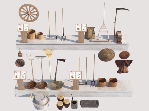  农耕小品 农具 乡村小品3d模型 