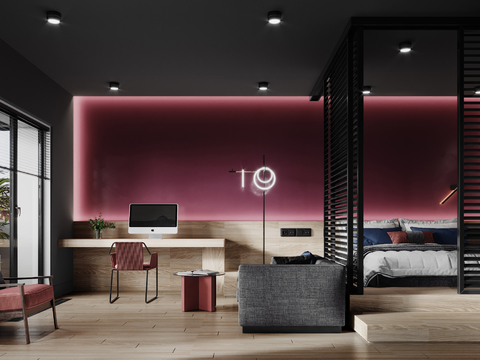  现代公寓客厅餐厅3d模型 