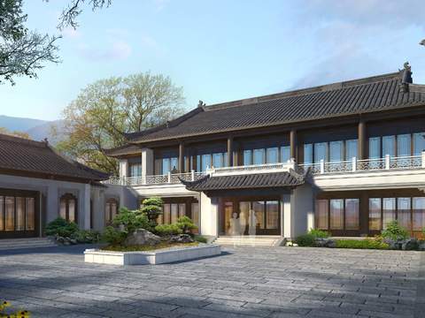  新中式庭院景观psd 