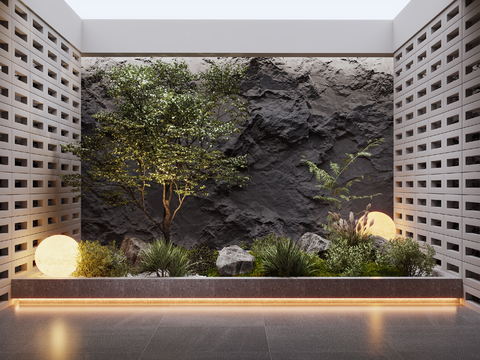  现代别墅天井景观小品3d模型 